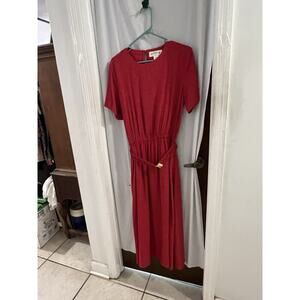 Orvis Red White Polka Dot Belted Midi Dress Sz 12 Career Belt Is Split 2 Spots